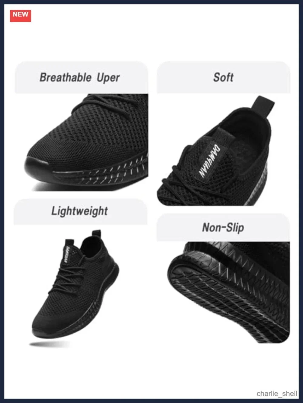 Men's Lightweight Breathable Non-Slip Work Gym Sneakers Lace-Up Athletic Shoes
